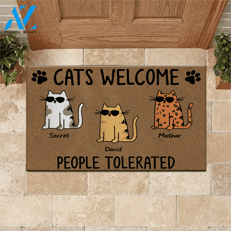 Cat Doormat Customized Names and Breeds Cats Welcome People Tolerated | WELCOME MAT | HOUSE WARMING GIFT
