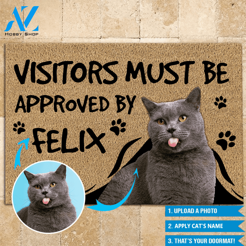 Cat Doormat Customized Visitors Must Be Approved By Cat | Welcome Mat | House Warming Gift