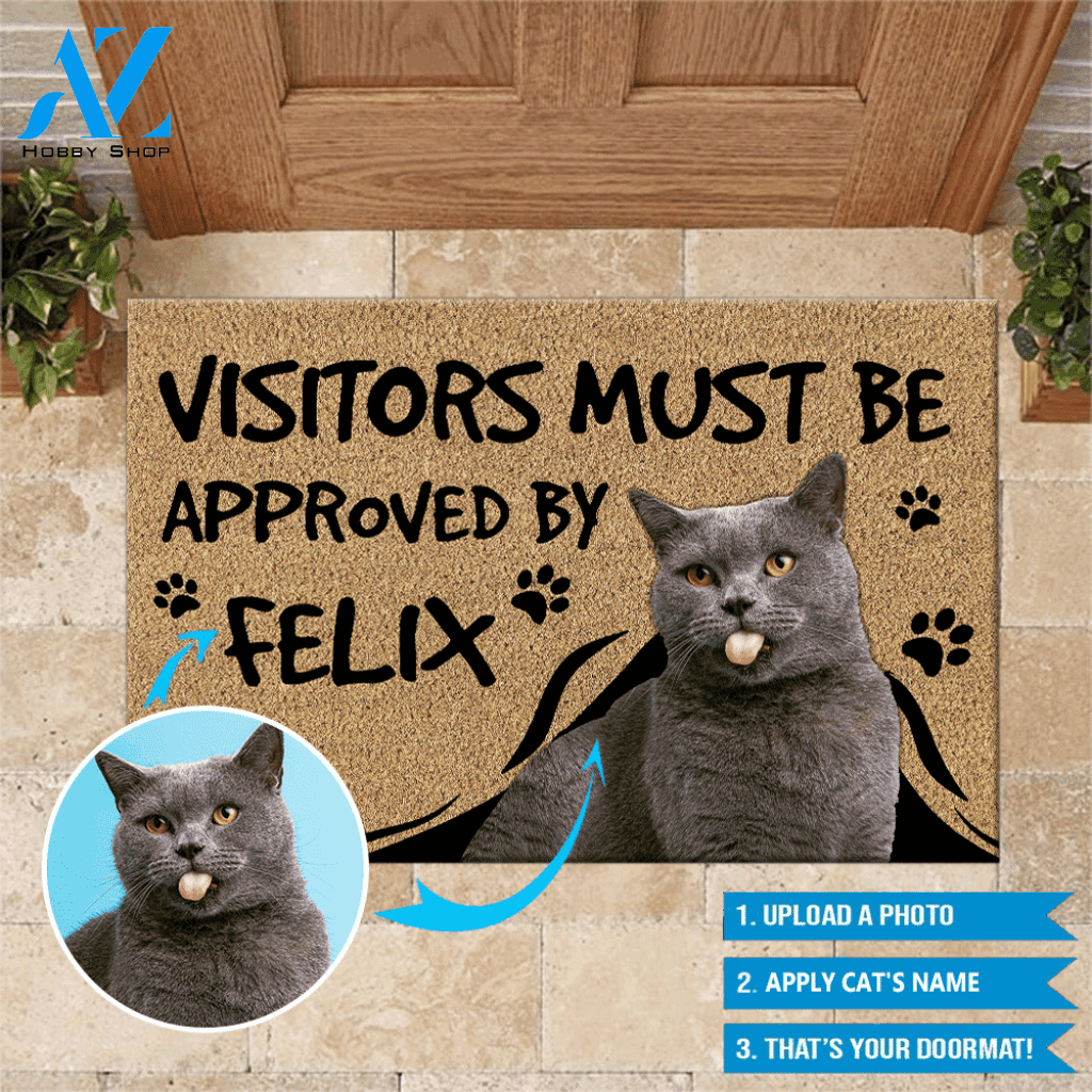 Cat Doormat Customized Visitors Must Be Approved By Cat | Welcome Mat | House Warming Gift