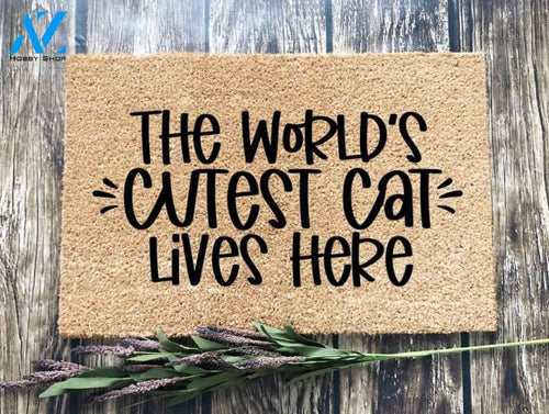 Cat Doormat Mat, Cat Door Mat Mat, Funny Cat Mat, Hope You Like Cats Mat, The World's Cutest Cat Lives Here Mat, Funny Doormat