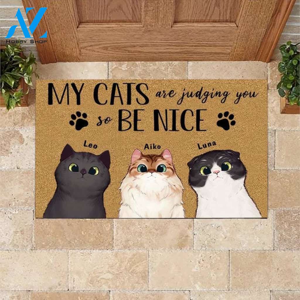 Cat Doormat Personalized Name And Breed My Cat Is Judging You So Be Nice, Cat Lovers Gift, Custom Cat House Decor