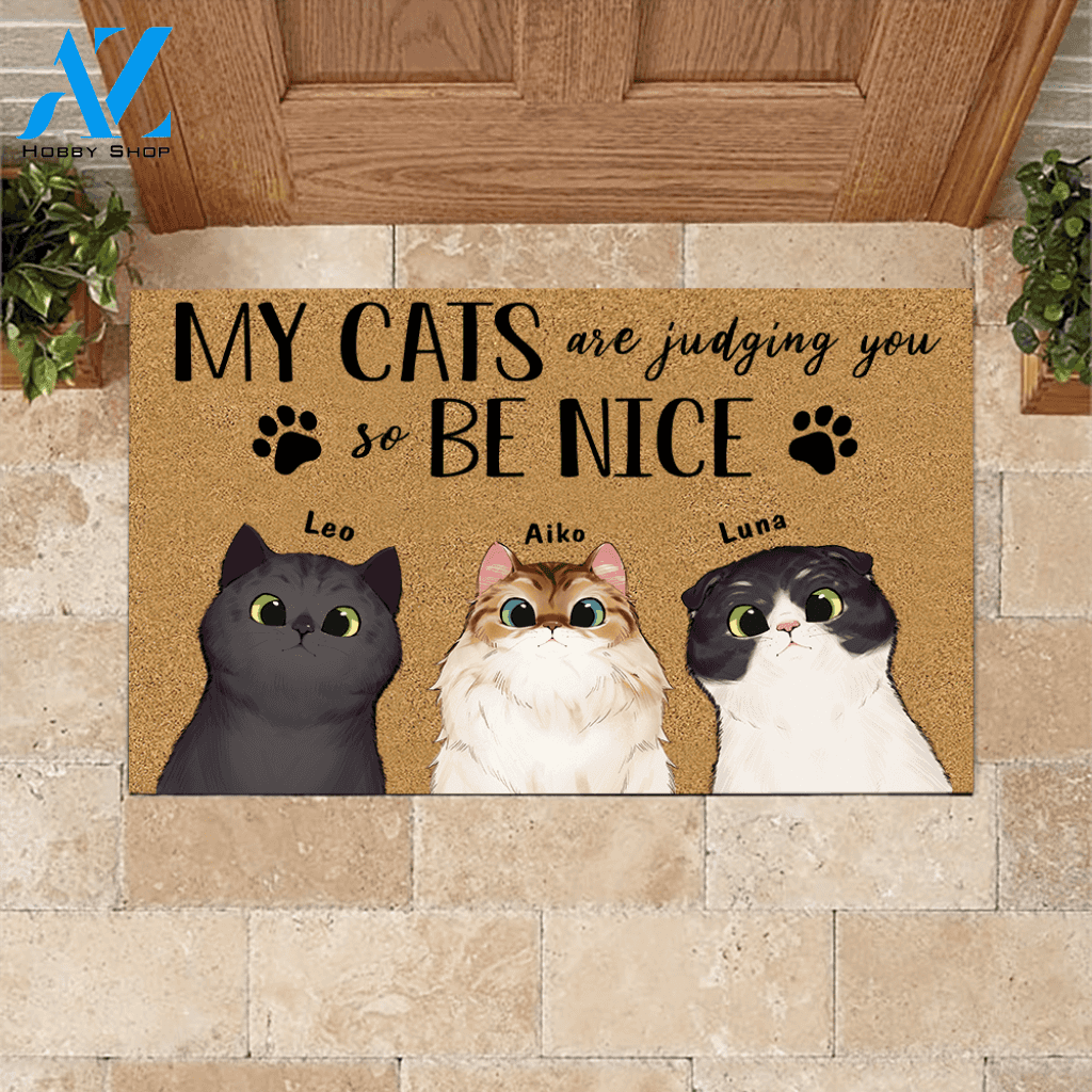 Cat Doormat Personalized Name And Breed My Cat Is Judging You So Be Nice | WELCOME MAT | HOUSE WARMING GIFT