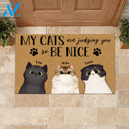 Cat Doormat Personalized Name And Breed My Cat Is Judging You So Be Nice | WELCOME MAT | HOUSE WARMING GIFT