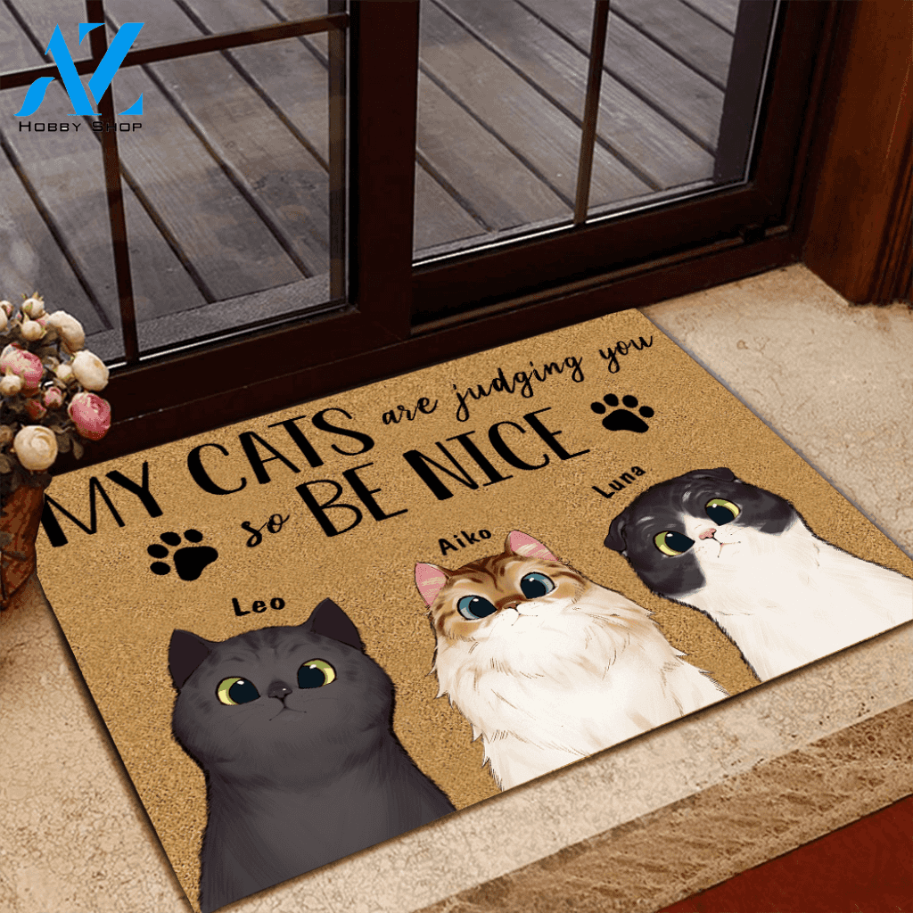 Cat Doormat Personalized Name And Breed My Cat Is Judging You So Be Nice | WELCOME MAT | HOUSE WARMING GIFT