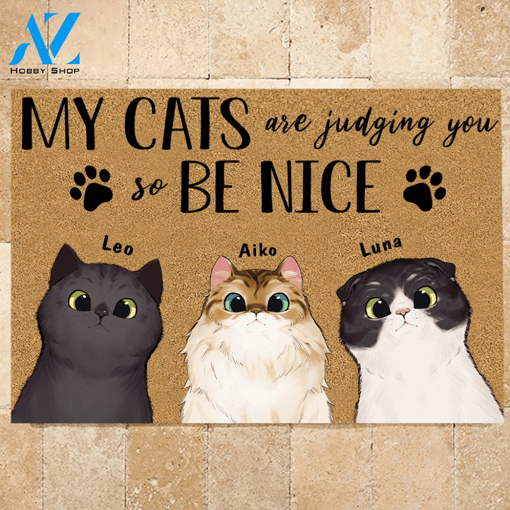 Cat Doormat Personalized Name And Breed My Cat Is Judging You So Be Nice | WELCOME MAT | HOUSE WARMING GIFT