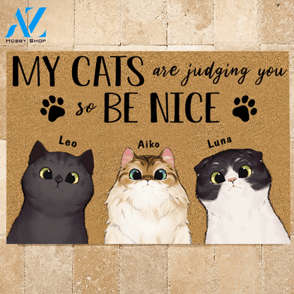 Cat Doormat Personalized Name And Breed My Cat Is Judging You So Be Nice | WELCOME MAT | HOUSE WARMING GIFT