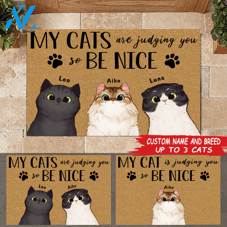 Cat Doormat Personalized Name And Breed My Cat Is Judging You So Be Nice | WELCOME MAT | HOUSE WARMING GIFT