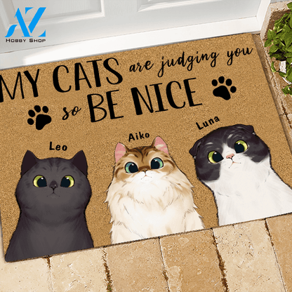 Cat Doormat Personalized Name And Breed My Cat Is Judging You So Be Nice | WELCOME MAT | HOUSE WARMING GIFT