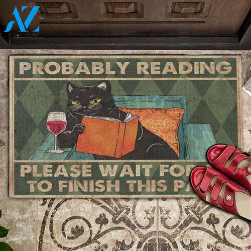 Cat doormat, Probably Reading Please Wait For Me To Finish This Page,Housewarming Gift,home doormats,Reading room,Book Room Mat,Book Lover