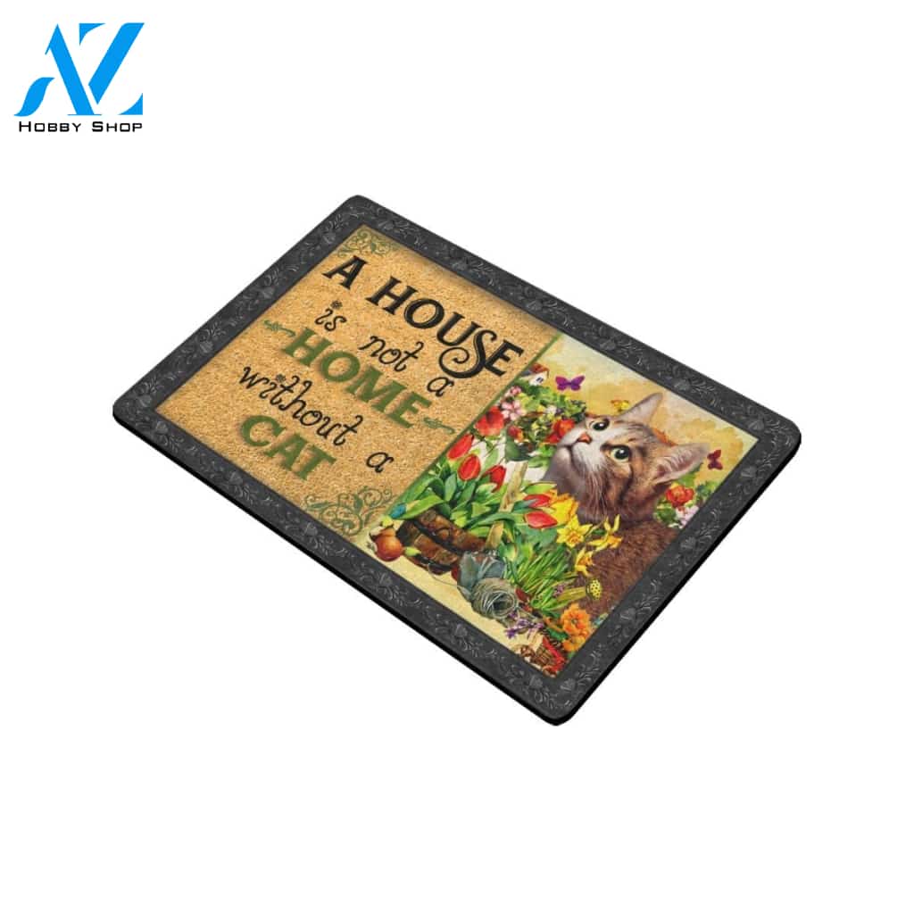 Cat Flower A House Is Not A Home Doormat Indoor And Outdoor Mat Entrance Rug Sweet Home Decor Housewarming Gift Gift For Friend Family Stem Feminist
