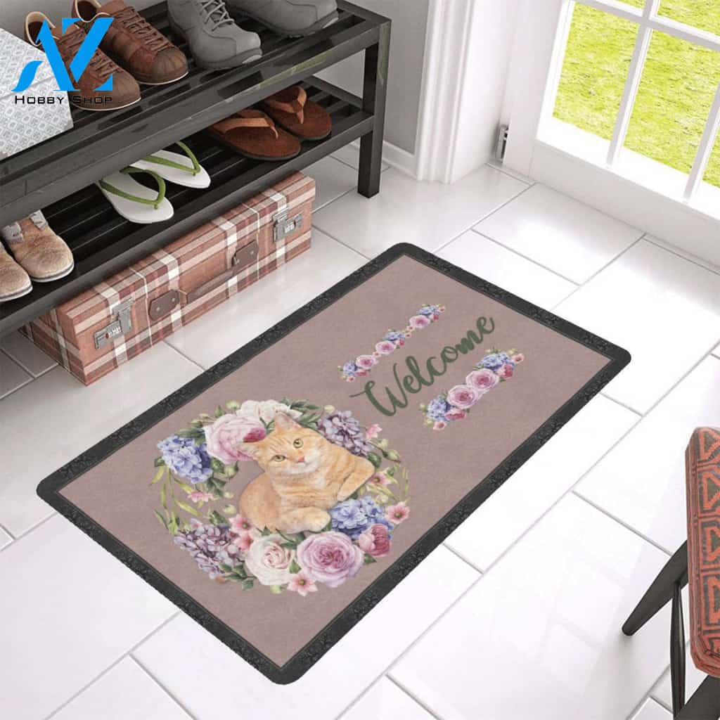 Cat Flower Welcome Doormat Indoor And Outdoor Mat Entrance Rug Sweet Home Decor Housewarming Gift Gift For Friend Family Stem Feminist