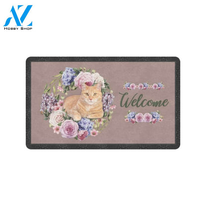 Cat Flower Welcome Doormat Indoor And Outdoor Mat Entrance Rug Sweet Home Decor Housewarming Gift Gift For Friend Family Stem Feminist