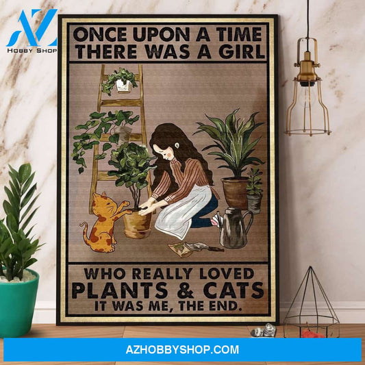 Cat & Girl There Was A Girl Who Really Loved Plants & Cats Canvas And Poster, Wall Decor Visual Art
