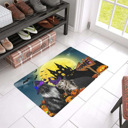 Cat Halloween Haunted Castle Witch Pumpkins Spooky Doormat Welcome Mat