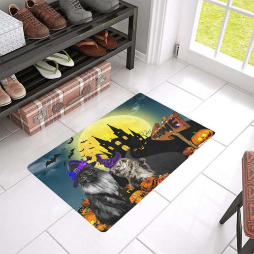 Cat Halloween Haunted Castle Witch Pumpkins Spooky Doormat Welcome Mat
