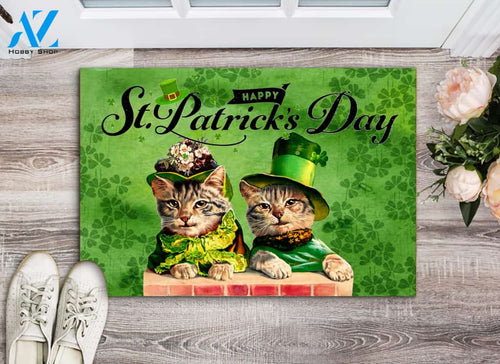 Cat Happy St. Patrick's Day Doormat | Welcome Mat | House Warming Gift