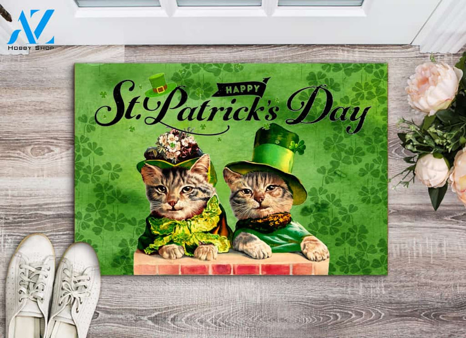 Cat Happy St. Patrick's Day Doormat | Welcome Mat | House Warming Gift