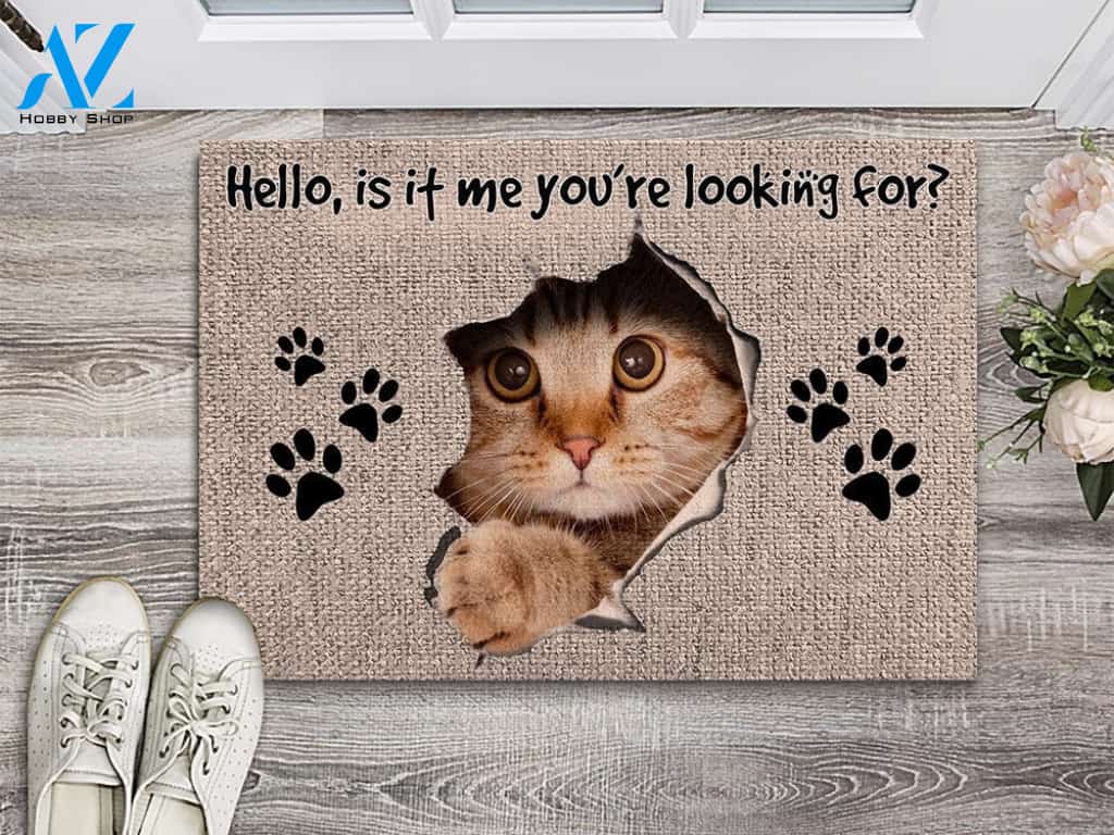 Cat Hello Is It Me You're Looking For Indoor And Outdoor Doormat Warm House Gift Welcome Mat Gift For Cat Lovers Birthday Gift