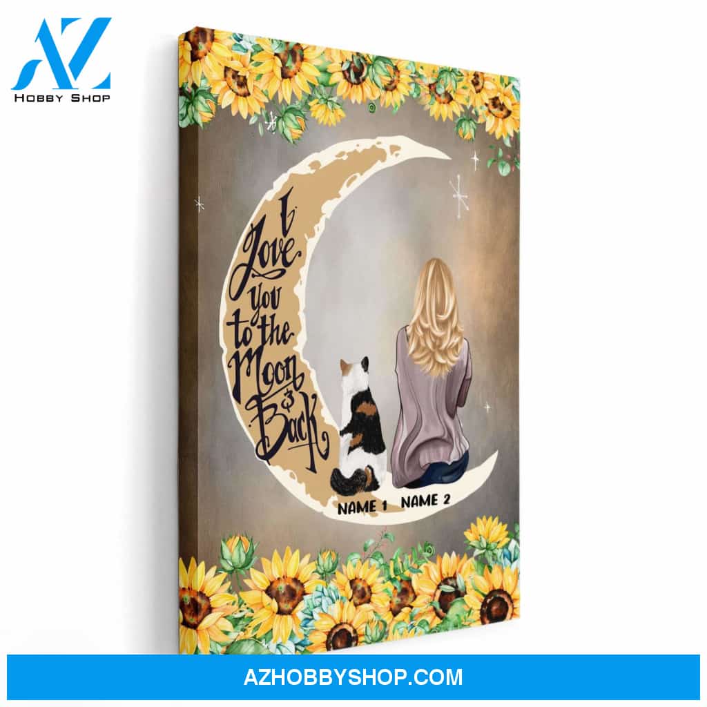Cat - I Love You To The Moon And Back Poster & Canvas - Gift For Cat Mom