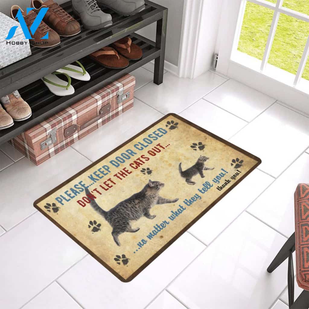 Cat Keep Door Closed Doormat Indoor And Outdoor Mat Entrance Rug Sweet Home Decor Housewarming Gift Gift For Friend Family Stem Feminist