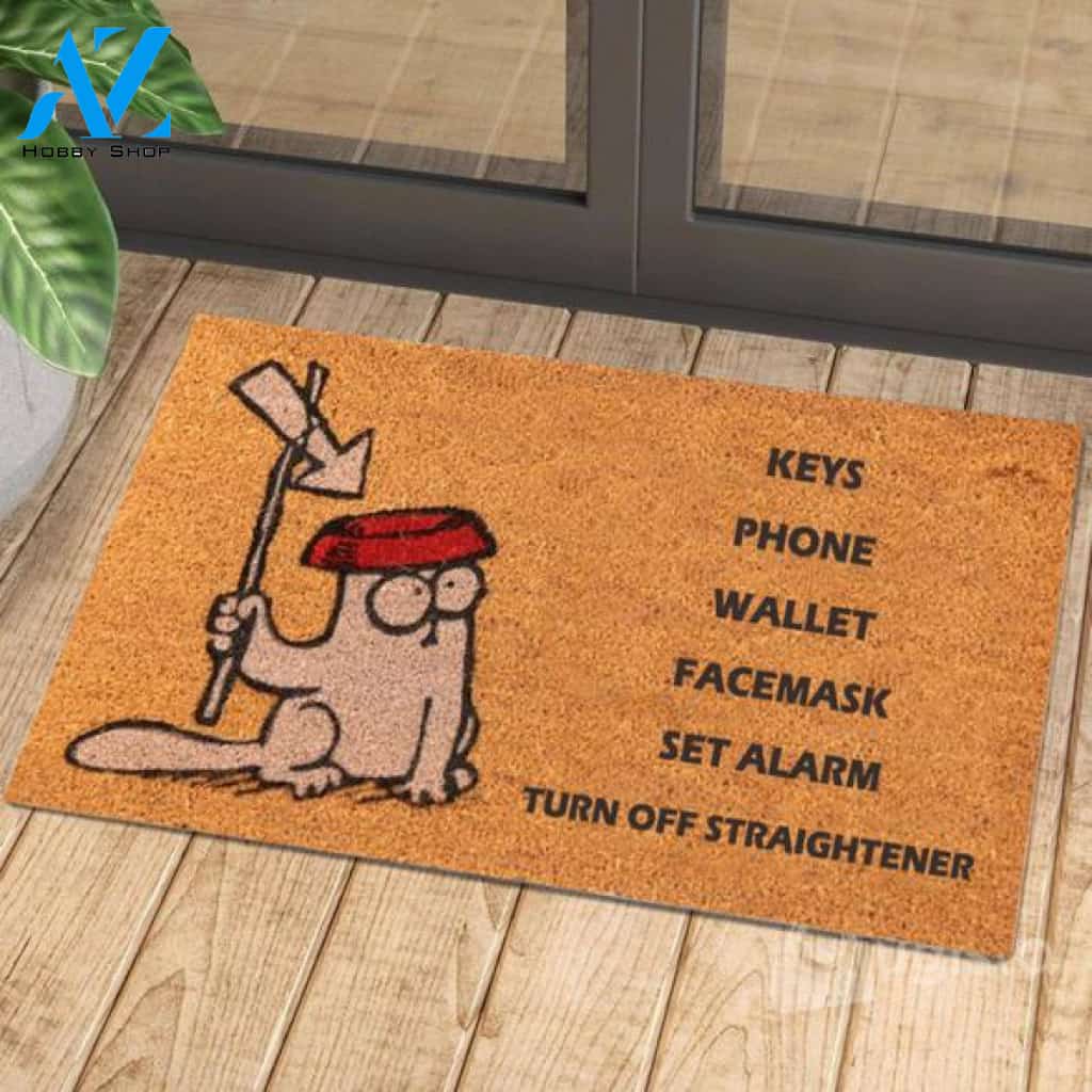 Cat Keys Phone Wallet Facemask Set Alarm Turn Off Straightener Yellow Doormat