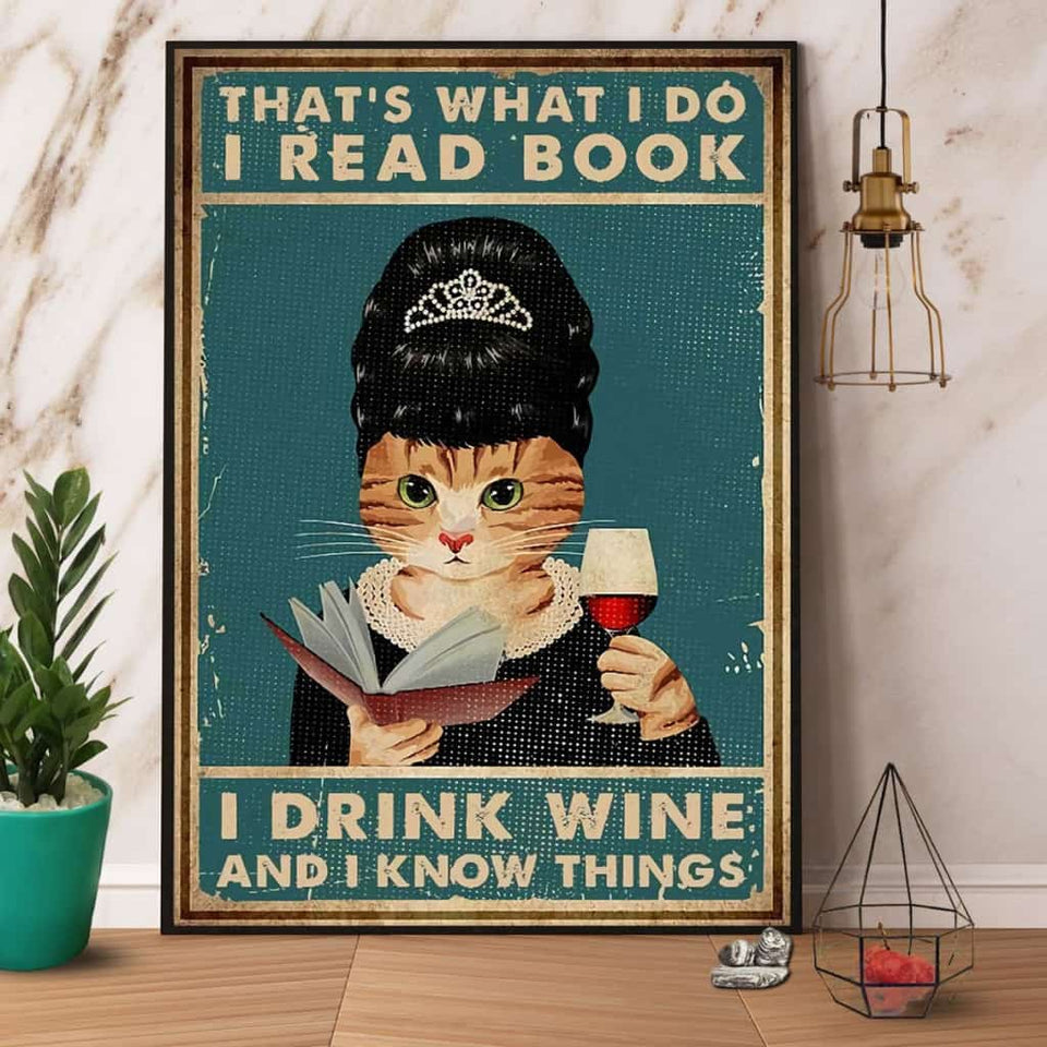 Cat Lady I Read Book I Drink Wine And I Know Things Paper Poster No Frame Matte Canvas Wall Decor