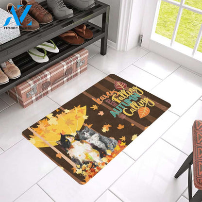 Cat Leaves Are Falling Autumn Is Calling Doormat Indoor And Outdoor Mat Entrance Rug Sweet Home Decor Housewarming Gift Gift For Friend Family Stem Feminist