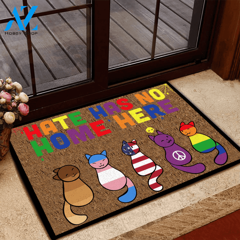 Cat, LGBT Doormat Hate Has No Home Here | Welcome Mat | House Warming Gift