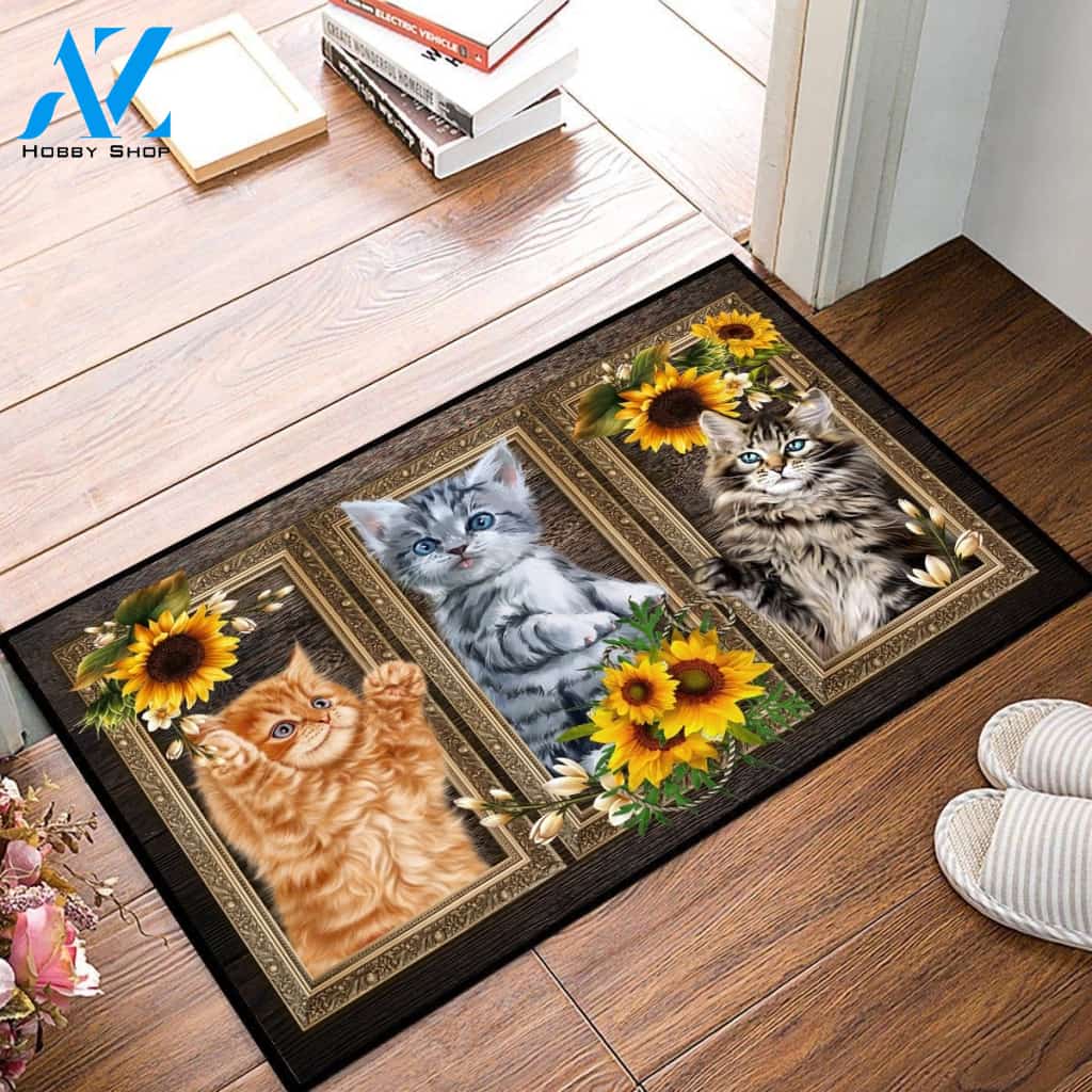 Cat Lovely Sunflowers Gift For You Indoor And Outdoor Doormat Warm House Gift Welcome Mat Gift For Cat Lovers Birthday Gift