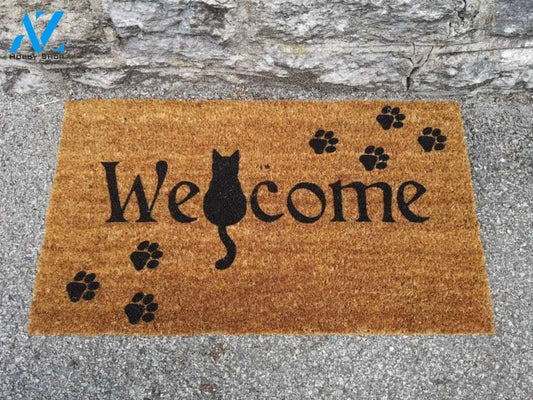 Cat lover Welcome Door Mat with paw prints- Doormat