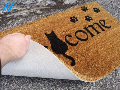 Cat lover Welcome Door Mat with paw prints- Doormat