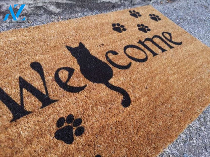 Cat lover Welcome Door Mat with paw prints- Doormat