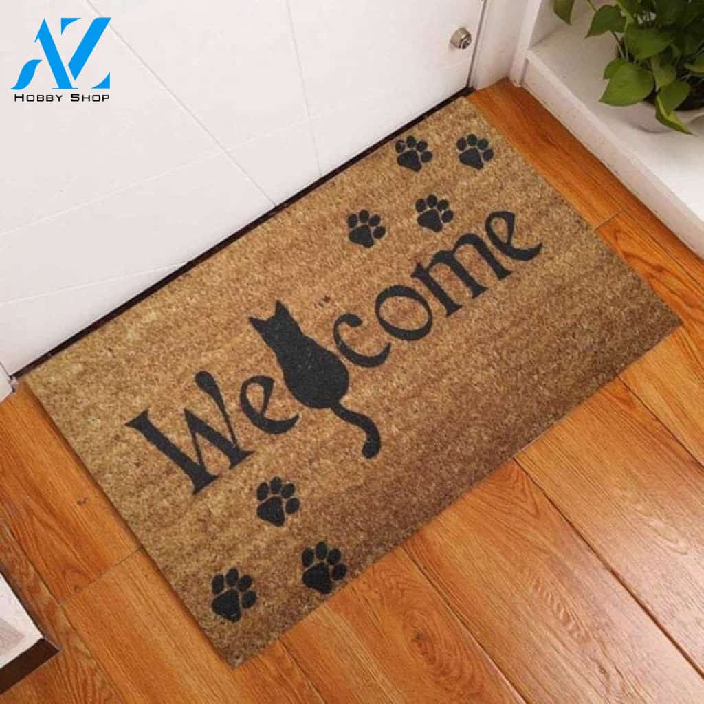 Cat Lover - Welcome Cat Rubber Doormat, Cat Lover Gift, Cat Owner Mat, Funny Cat Saying Rug,Housewarming Gift,Family Welcome Mat,Cat Paw Ma
