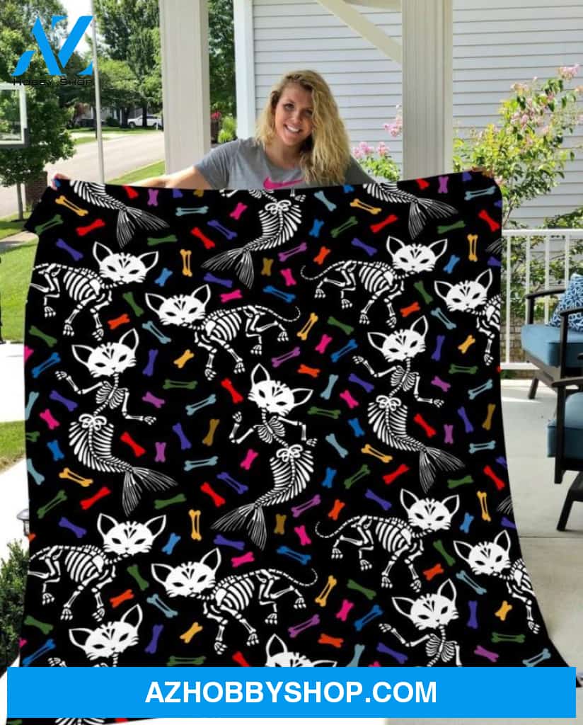 Cat Mermaid Halloween Gift Fleece Blanket - Sherpa Blanket