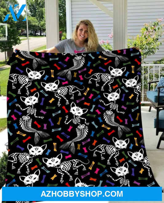 Cat Mermaid Halloween Gift Fleece Blanket - Sherpa Blanket