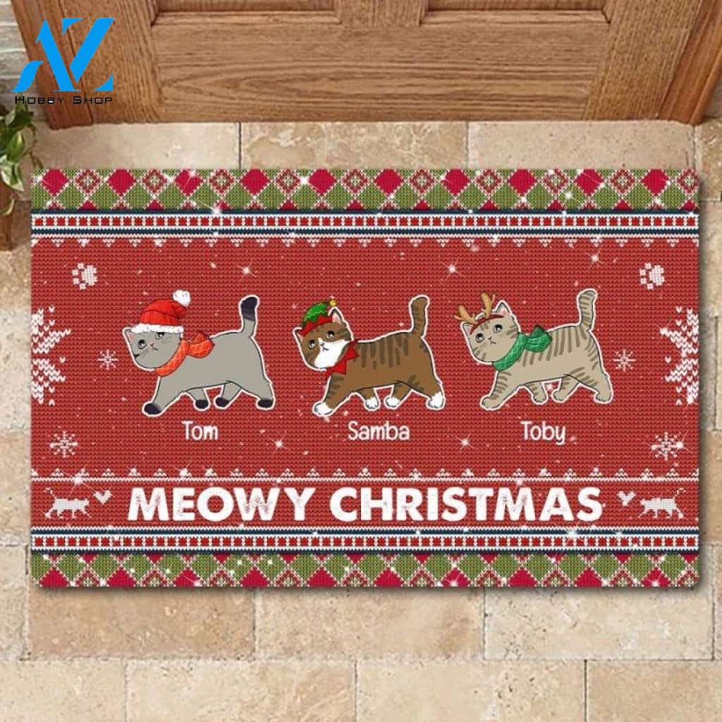 Cat Mom Sweater Pattern Personalized Christmas Doormat Gift For Cat Lovers Home Decor Warm House Gift Welcome Mat
