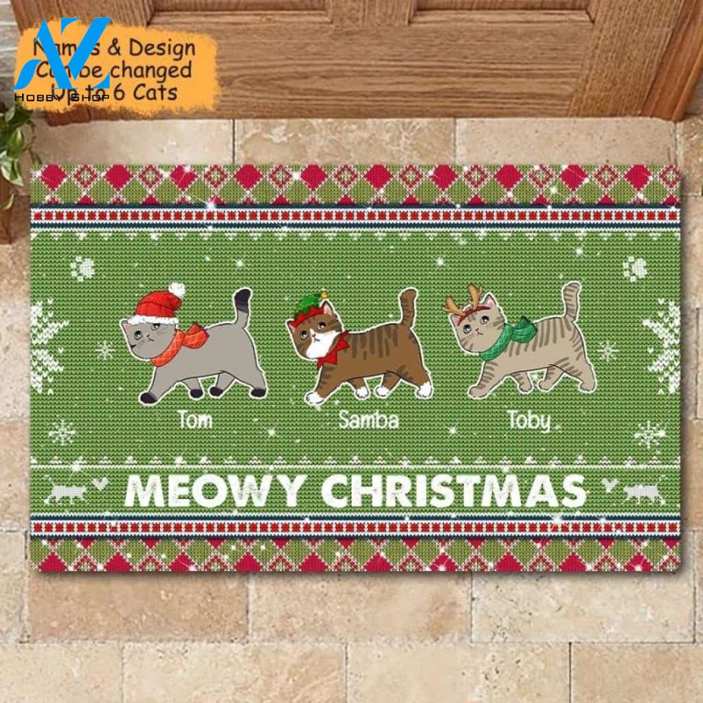 Cat Mom Sweater Pattern Personalized Christmas Doormat Gift For Cat Lovers Home Decor Warm House Gift Welcome Mat