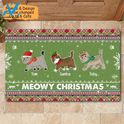 Cat Mom Sweater Pattern Personalized Christmas Doormat Gift For Cat Lovers Home Decor Warm House Gift Welcome Mat