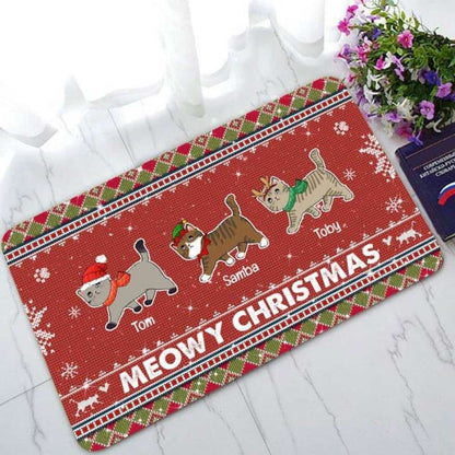 Cat Mom Sweater Pattern Personalized Christmas Doormat