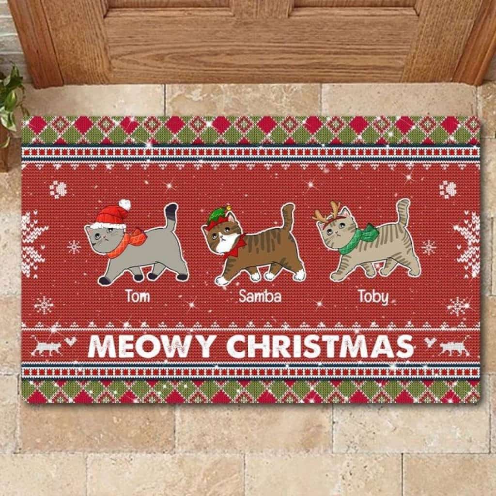 Cat Mom Sweater Pattern Personalized Christmas Doormat