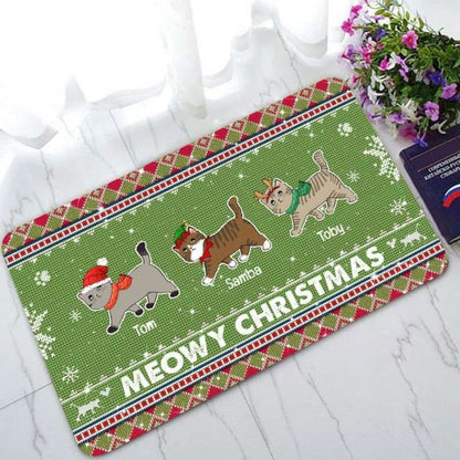 Cat Mom Sweater Pattern Personalized Christmas Doormat