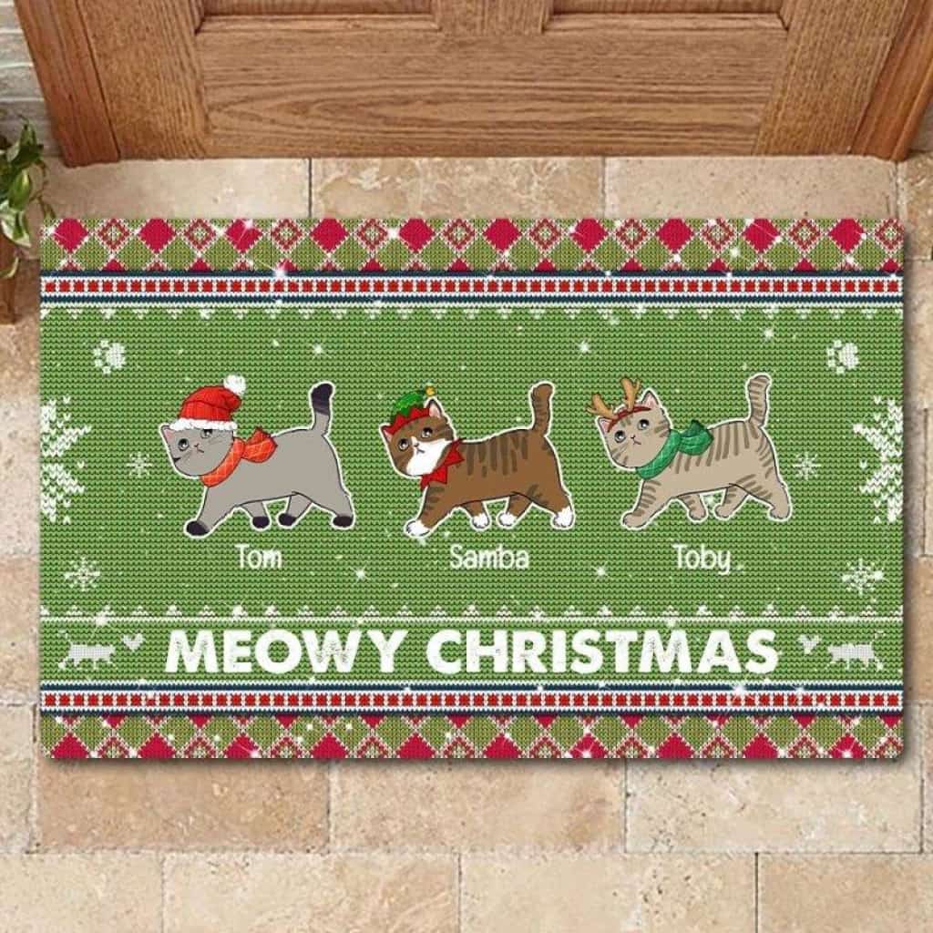 Cat Mom Sweater Pattern Personalized Christmas Doormat