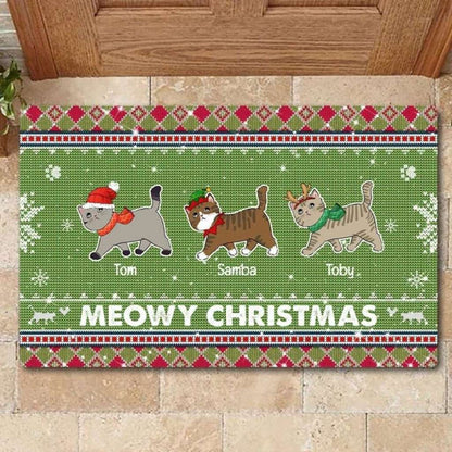 Cat Mom Sweater Pattern Personalized Christmas Doormat