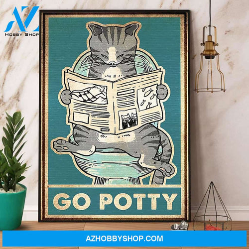 Cat On Toilet Go Potty Canvas And Poster, Wall Decor Visual Art