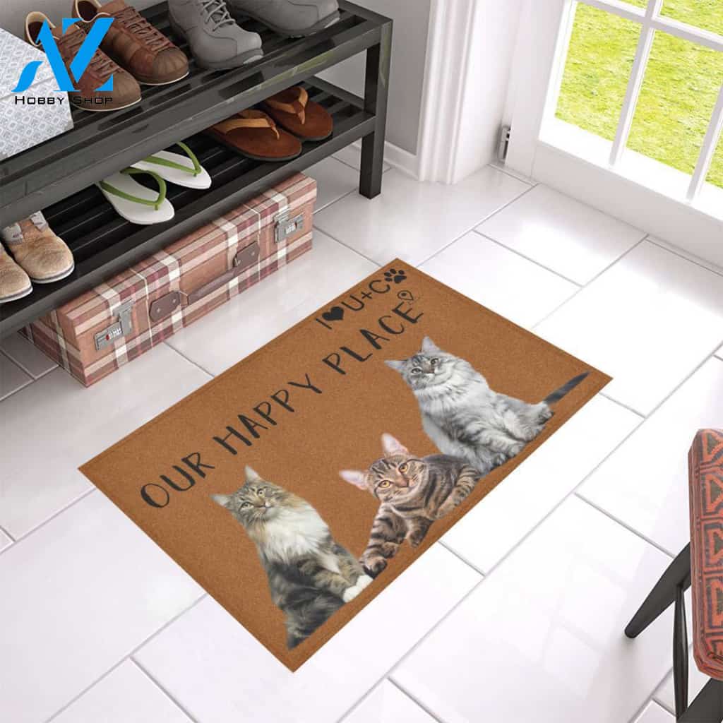 Cat Our Happy Place Doormat | Welcome Mat | House Warming Gift