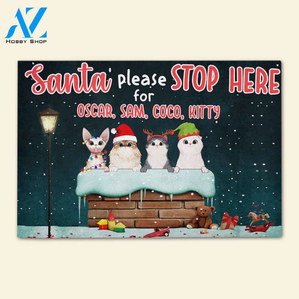Cat Please Stop Here - Personalized Doormat - Gifts for Cat Lovers - Cats on The Chimney