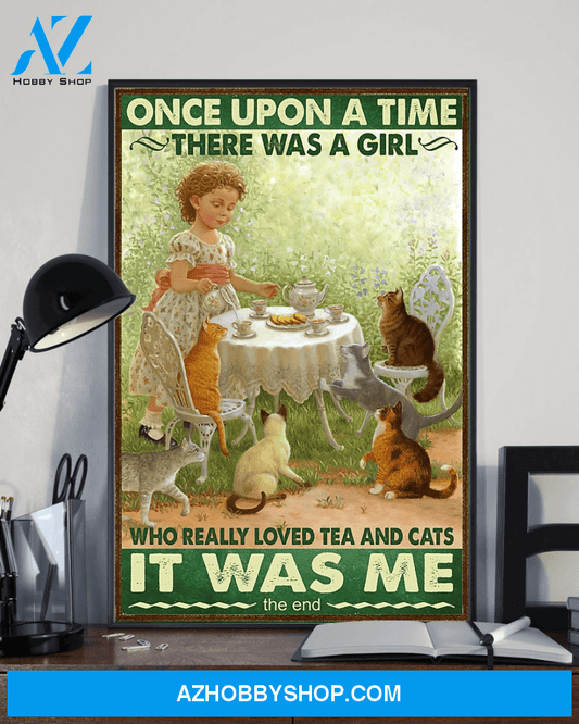 Cat Poster Once Upon A Time There Was A Girl Who Really Loved Tea And Cats Vintage Poster Canvas, Wall Decor Visual Art