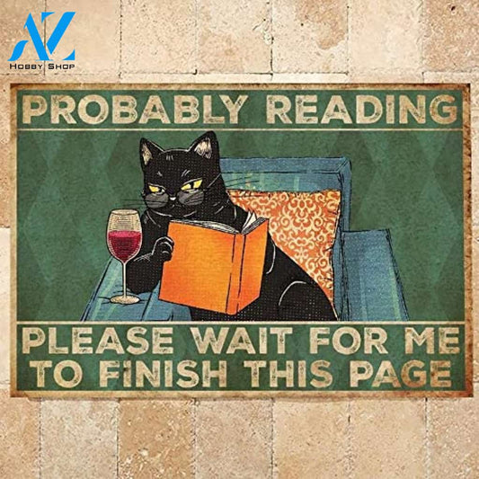 Cat Probably Reading Vintage Indoor and Outdoor Doormat Warm House Gift Welcome Mat Funny Gift for Friend Family Birthday Gift Gift for Reading Book Lovers