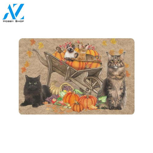 Cat Pumpkin Wheelbarrow Indoor And Outdoor Doormat Gift For Cat lovers Gift For Friend & Family Home Decor Warm House Gift Welcome Mat