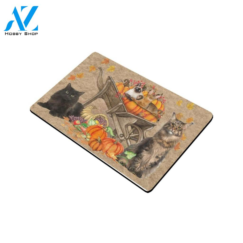 Cat Pumpkin Wheelbarrow Indoor And Outdoor Doormat Gift For Cat lovers Gift For Friend & Family Home Decor Warm House Gift Welcome Mat